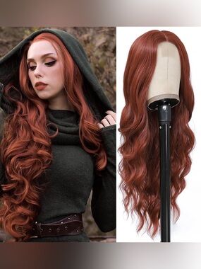 26” Long Wavy Copper Red Wig Queen Halloween Cosplay